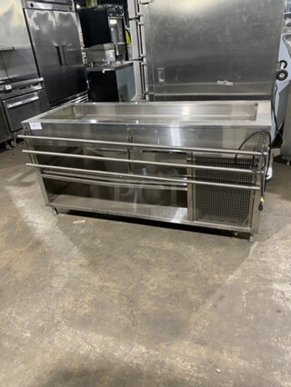 OUT OF THE BOX! NEVER USED! Bayonne Commerical 5 Bay Cold Pan/Cold Food Buffet Counter! With Folding Serving Counter! With 2 Shelf Storage Underneath! All Stainless Steel! On Legs! Model: CPM72 SN: 7195 120V 60HZ 1 Phase