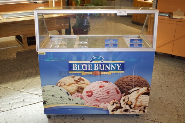 Stajac Industries W-EDC-8 8 Hole Ice Cream Dipping Cabinet With Curved Glass. On Commercial Casters. In Working Order. 48x25x50