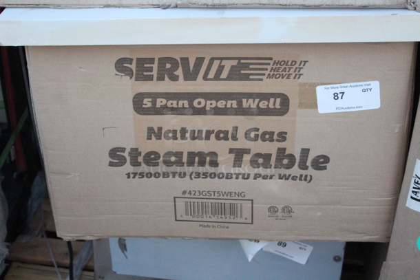 BRAND NEW SCRATCH & DENT! ServIt GST-5WE-NG Five Pan Open Well Natural Gas Steam Table with Undershelf - 17,500 BTU 71-1/8x30-3/16x34 - Image 2 of 3