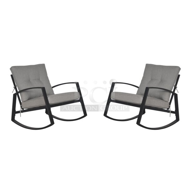 ROCK THE NITE AWAY! Mainstays Asher Springs 2-Piece Outdoor Furniture Patio Rocker Set -Grey. 27.5" W X 36" D X 29.4" H - Image 1 of 5