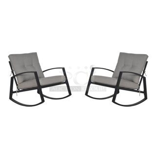 ROCK THE NITE AWAY! Mainstays Asher Springs 2-Piece Outdoor Furniture Patio Rocker Set -Grey. 27.5" W X 36" D X 29.4" H