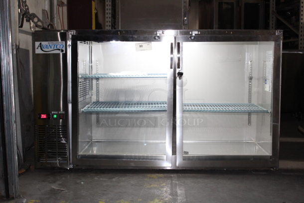 BRAND NEW SCRATCH & DENT! Avantco UBB-60-GT-G-S 60" Stainless Steel Underbar Height Narrow Glass Door Back Bar Refrigerator with Galvanized Top and LED Lighting. Door hinges need to be adjusted. Tested. WORKS PERFECT!!  - Image 2 of 10