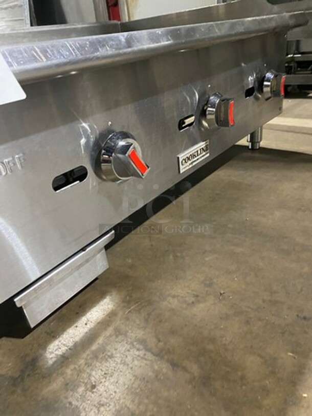 LATE MODEL! 2021 Cookline Commercial Countertop Natural Gas Powered Flat Top Griddle! With Back And Side Splashes! All Stainless Steel! On Small Legs! WORKING WHEN REMOVED! - Image 6 of 8