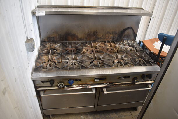 Garland Sunfire Commercial Stainless Steel Natural Gas Powered 10 Burner Range With 2 Standard Ovens, Overhself And Steel Racks. - Image 1 of 6