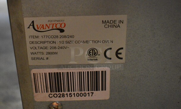 Avantco Model 177CO28 Stainless Steel Commercial Electric Powered Convection Oven w/ View Through Door, Metal Oven Racks and Thermostatic Controls. 208-240 Volts, 1 Phase. 23x22x20 - Image 7 of 7