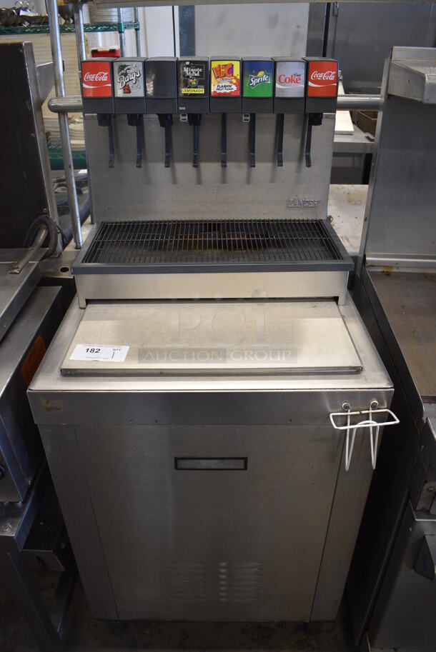 Lancer Stainless Steel Commercial Floor Style 8 Flavor Carbonated Beverage Machine on Ice Bin. Comes w/ 2 Wunderbar Soda Guns. 25x26x56
