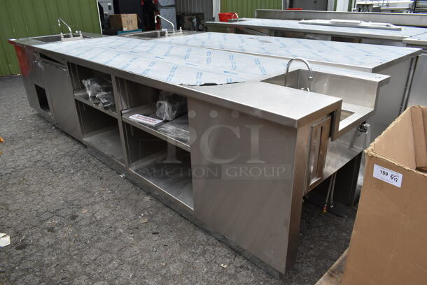 BRAND NEW SCRATCH AND DENT! Stainless Steel Commercial Counter w/ Sink Bay, Faucet, Handles and Under Shelves. - Image 2 of 10