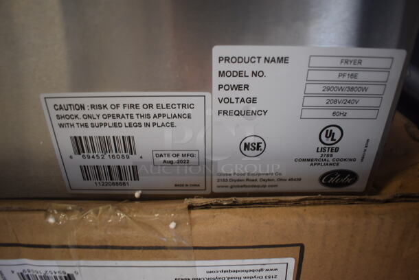 BRAND NEW IN BOX! Globe PF16E Stainless Steel 16 lb. Electric Countertop Fryer w/ 2 Metal Fry Baskets. 208/240 Volts, 1 Phase. 11x18x15. Tested and Working! - Image 5 of 6