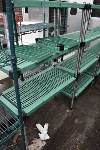 Metal and Poly 4 Tier Shelving Unit. BUYER MUST DISMANTLE. PCI CANNOT DISMANTLE FOR SHIPPING. PLEASE CONSIDER FREIGHT CHARGES.