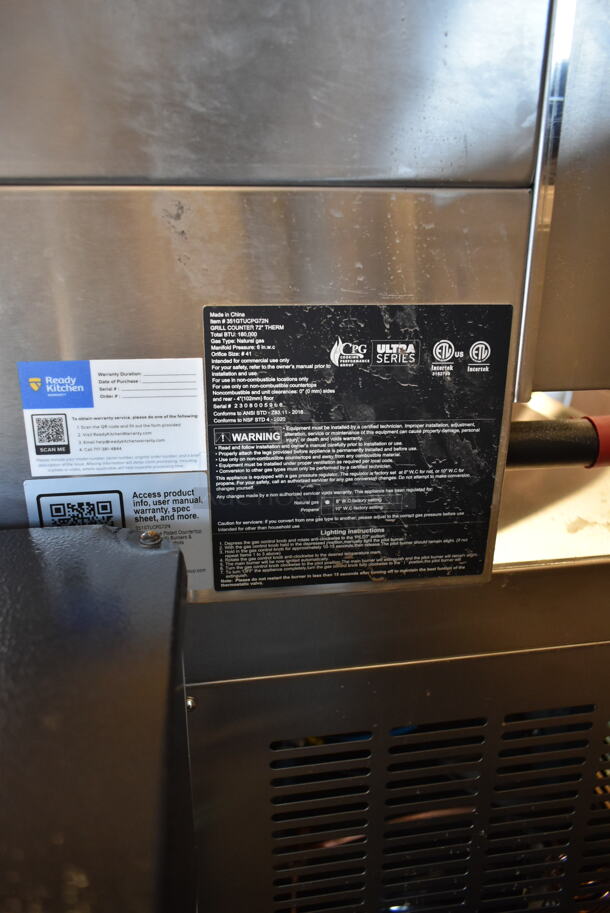 BRAND NEW SCRATCH AND DENT! Cooking Performance Group CPG 351GTUCPG72N Ultra Series Stainless Steel Commercial Countertop 72" Chrome Plated Natural Gas 6-Burner Flat Top Griddle. 180,000 BTU - Image 6 of 8