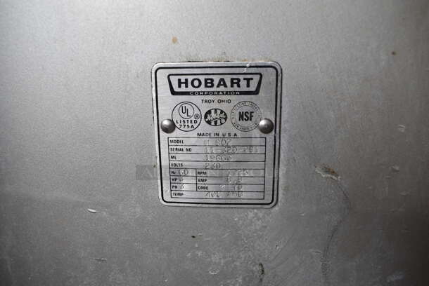Hobart Model M 802 Metal Commercial Floor Style 80 Quart Planetary Dough Mixer w/ Metal Mixing Bowl, Paddle and Dough Hook Attachments. 230 Volts, 3 Phase. 28x41x65 - Image 6 of 8
