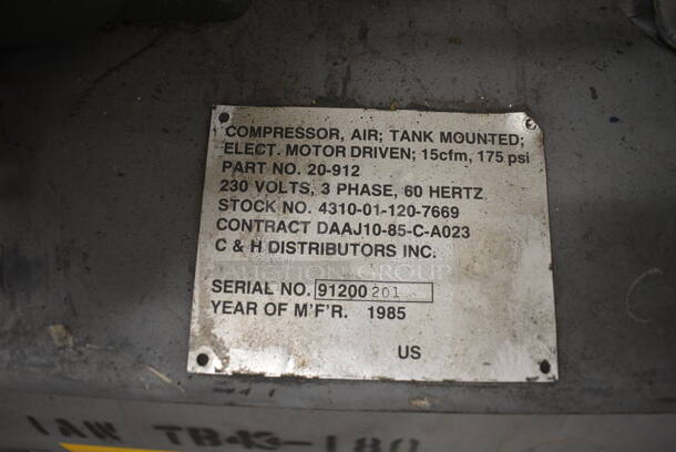C&H Distributors Metal Commercial Floor Style Air Compressor. 230 Volts,  Phase. 60x24x44 - Image 5 of 8