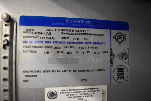 Beverage Air ER24-1AS Stainless Steel Commercial Single Door Reach In Cooler on Commercial Casters. 115 Volts, 1 Phase. 26x33x84. Tested and Working! - Image 5 of 6