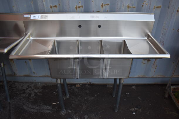 BRAND NEW SCRATCH AND DENT! KoolMore SC101410-1283 Stainless Steel Commercial 3 Bay Sink w/ Dual Drain Boards. 54x20x45. Bays 10x14x10