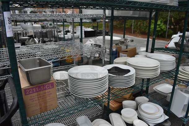 ALL ONE MONEY! Lot of 4 Tiers of Various Smallwares Including White Ceramic Plates, Stool. Does Not Include Shelving Unit - Image 4 of 5