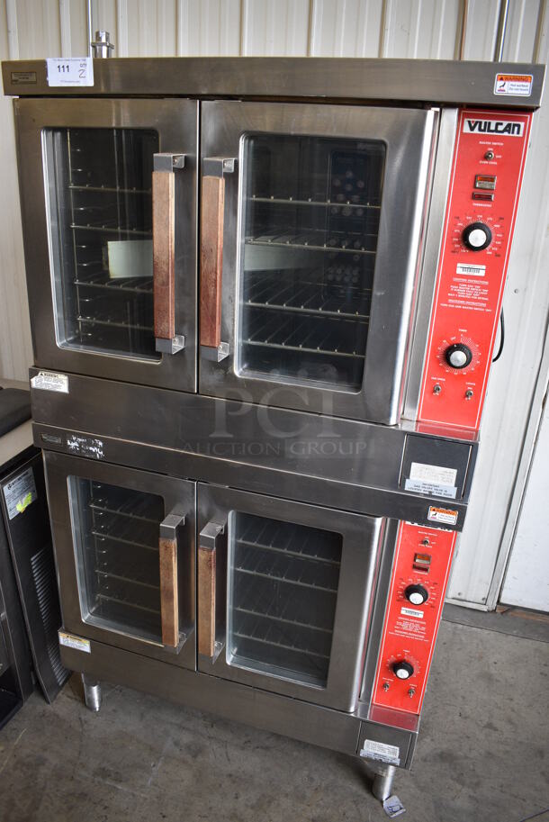2 Vulcan Stainless Steel Commercial Gas Powered Full Size Convection Oven w/ View Through Doors, Metal Oven Racks and Thermostatic Controls. 40x32x70. 2 Times Your Bid!
