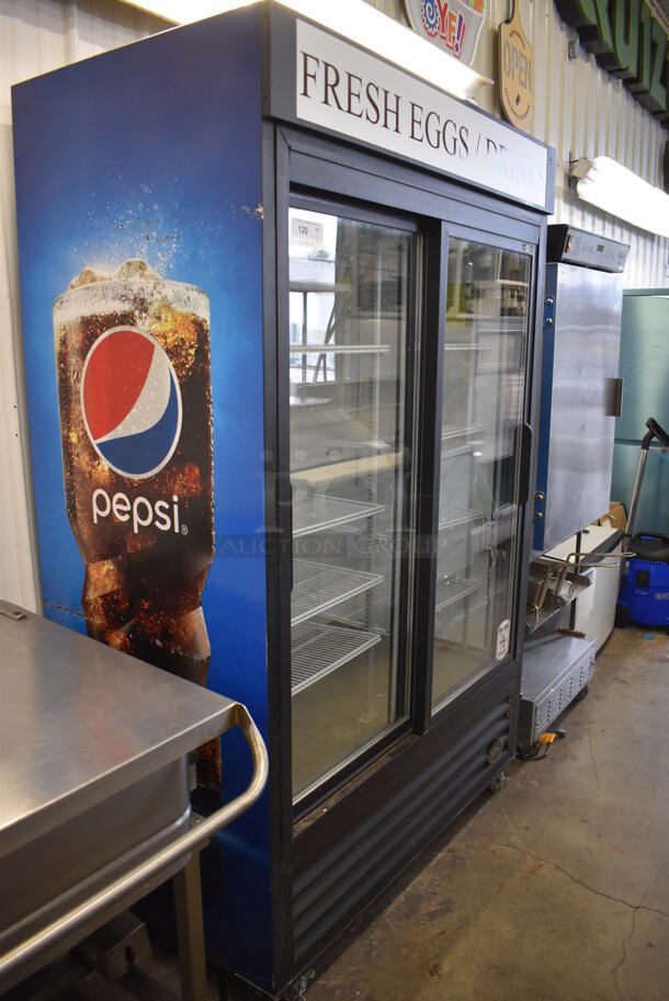 IDW G-45-C-3-3-N-B-4 Metal Commercial 2 Door Reach In Cooler Merchandiser w/ Poly Coated Racks on Commercial Casters. 115 Volts, 1 Phase. 51x30x82.5. Tested and Working! - Image 2 of 5