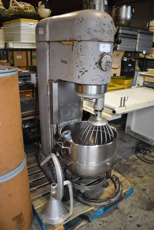 Hobart M 802 Metal Commercial Floor Style 80 Quart Planetary Dough Mixer w/ Metal Mixing Bowl, Bowl Dolly, Bowl Adapter, Dough Hook, Paddle and Whisk Attachments. 208 Volts, 3 Phase. 25x48x64 - Image 6 of 9