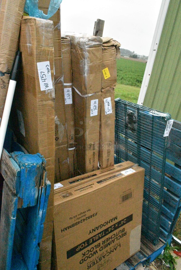 3 BRAND NEW SCRATCH AND DENT! Items Including 2 Green Finish Wire Shelves, Regency 460EB1860 18" x 60" NSF Black Epoxy Wire Shelf, 200812326 True 812326 Equivalent 60" x 32 1/8" Cutting Board Top. 3 Times Your Bid!  - Image 2 of 5