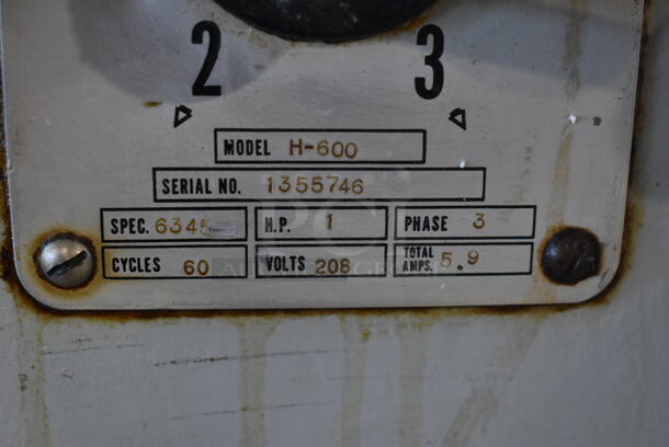 Hobart H-600 Metal Commercial Floor Style 60 Quart Planetary Dough Mixer w/ Stainless Steel Mixing Bowl and 3 Paddle Attachment. 208 Volts, 3 Phase.  - Image 8 of 9