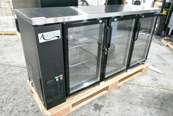 BRAND NEW SCRATCH AND DENT! 2024 Avantco 178UBB72GHC 73" Black Counter Height Narrow Glass Door Back Bar Refrigerator with LED Lighting. 115 Volts, 1 Phase. Tested and Working! - Image 3 of 10