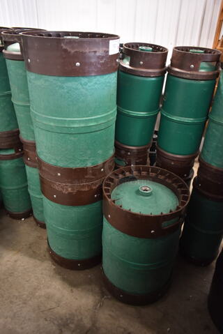 3 Green Half Size Barrel Kegs. 3 Times Your Bid!