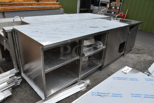 BRAND NEW SCRATCH AND DENT! Stainless Steel Commercial Counter w/ Sink Bay, Faucet, Handles and Under Shelves. - Image 2 of 10