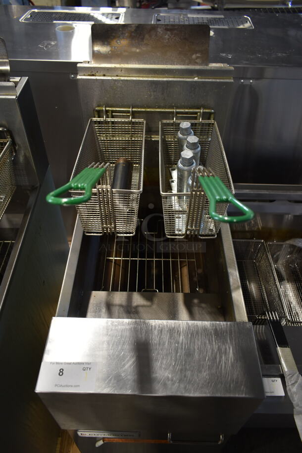 LIKE NEW! 2022 Frymaster GF40SD Stainless Steel Commercial Floor Style Natural Gas Powered Deep Fat Fryer w/ 2 Metal Fry Baskets.  - Image 2 of 8