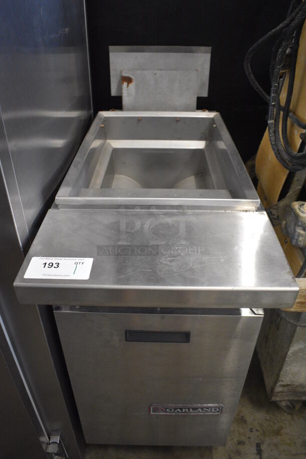 Garland Model M35SS Stainless Steel Commercial Natural Gas Powered Deep Fat Fryer on Commercial Casters. 17x38x43.5