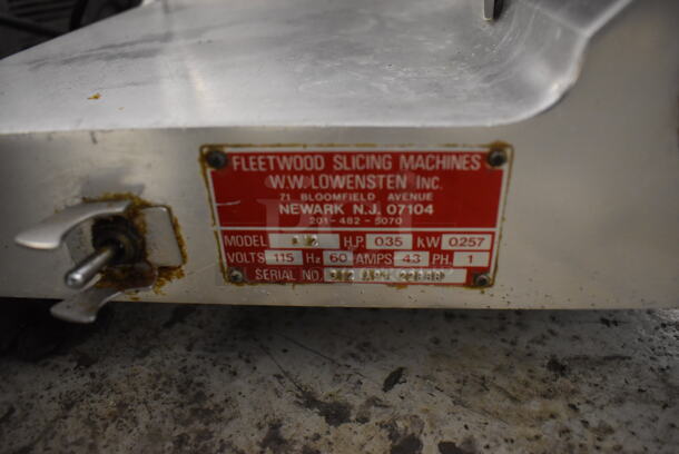 Fleetwood 312 Stainless Steel Commercial Countertop Meat Slicer w/ Blade Sharpener. 115 Volts, 1 Phase. 21x25x20. Tested and Working! - Image 8 of 9