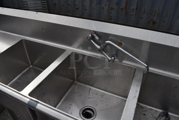Stainless Steel Commercial 3 Bay Sink w/ Dual Drainboards, Faucet, Handles. 105x24x56. Bay 18x18x12. Drainboards 22x20x1 - Image 5 of 6