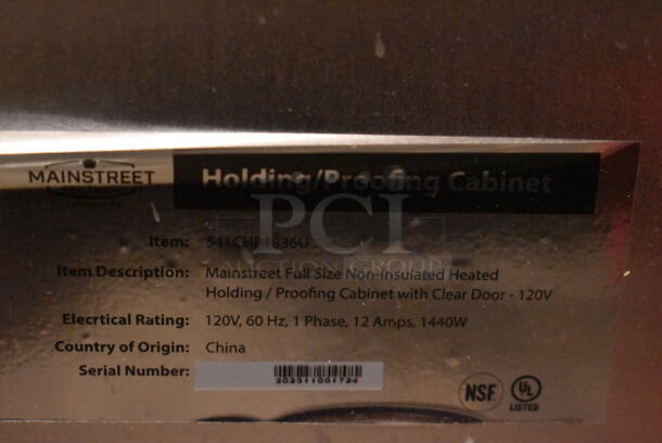 BRAND NEW SCRATCH AND DENT! Mainstreet 541CHP1836U Full Size Non-Insulated Heated Holding / Proofing Cabinet with Clear Door. Comes w/ Commercial Casters. 120 Volts, 1 Phase. Tested and Working! - Image 6 of 6