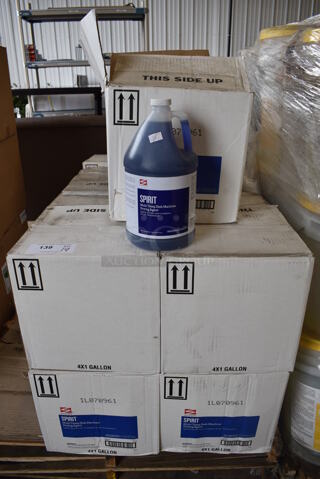 PALLET LOT of 19 Boxes of BRAND NEW Swisher Spirit Multi Temp Dish Machine Drying Agent Jugs. 4 Jugs Per Box. Total of 76 Jugs. 6x6x12. 19 Times Your Bid!