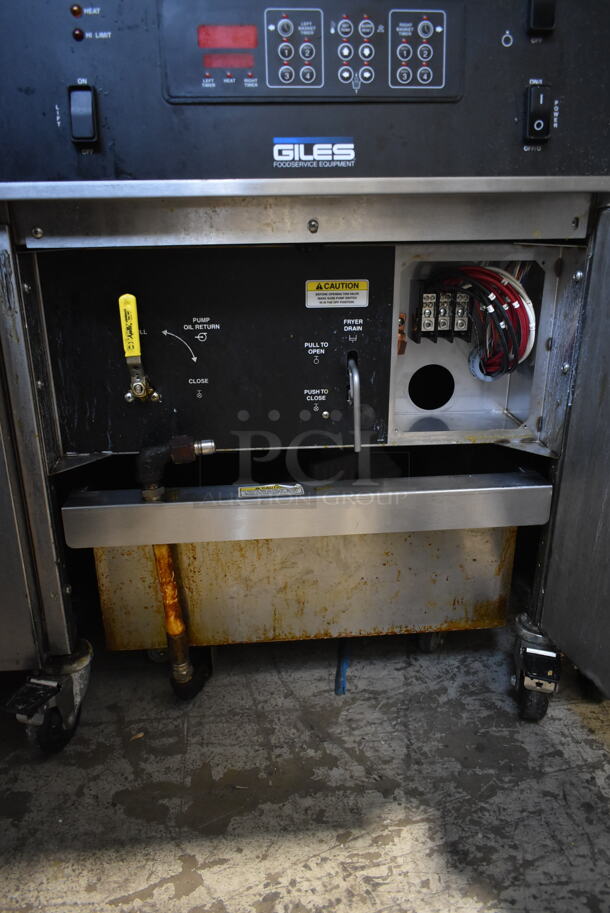 Giles EOF-24 Stainless Steel Commercial Electric Powered 3 Bay Fryer w/ Giles EOF-BIB Dumping Station and 4 Metal Fry Baskets. 480 Volts, 3 Phase. - Image 9 of 9