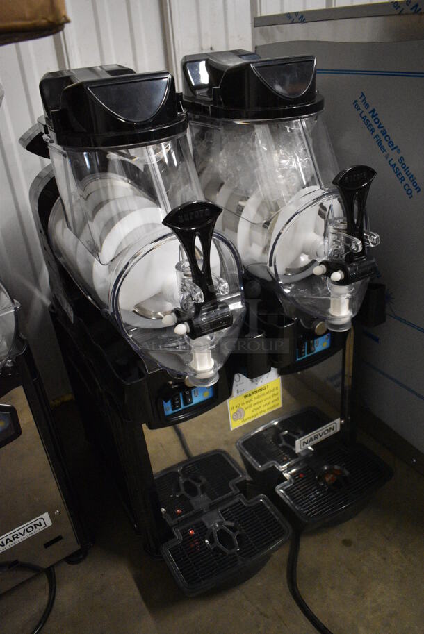 BRAND NEW IN BOX! Narvon Model AURORA 2 Metal Commercial Countertop 2 Hopper Slushie Machine. Each Hopper Has 1.6 Gallon Capacity. 120 Volts, 1 Phase. 17x22x30 - Image 2 of 6