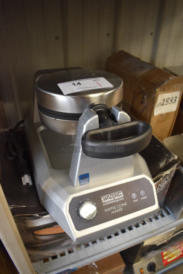 BRAND NEW IN BOX! Waring WWCM180 Stainless Steel Countertop Single Waffle Cone Maker. 120 Volts, 1 Phase. 10x17x9. Tested and Working! - Image 3 of 7