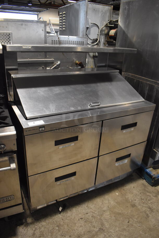 2018 Model Delfield D4448N-18M Commercial Stainless Steel Electric Powered 4 Drawer Mega Top Front Breathing Refrigerated Sandwich Prep Table On Commercial Casters. 115V/1 Phase Tested And Working! - Image 1 of 9