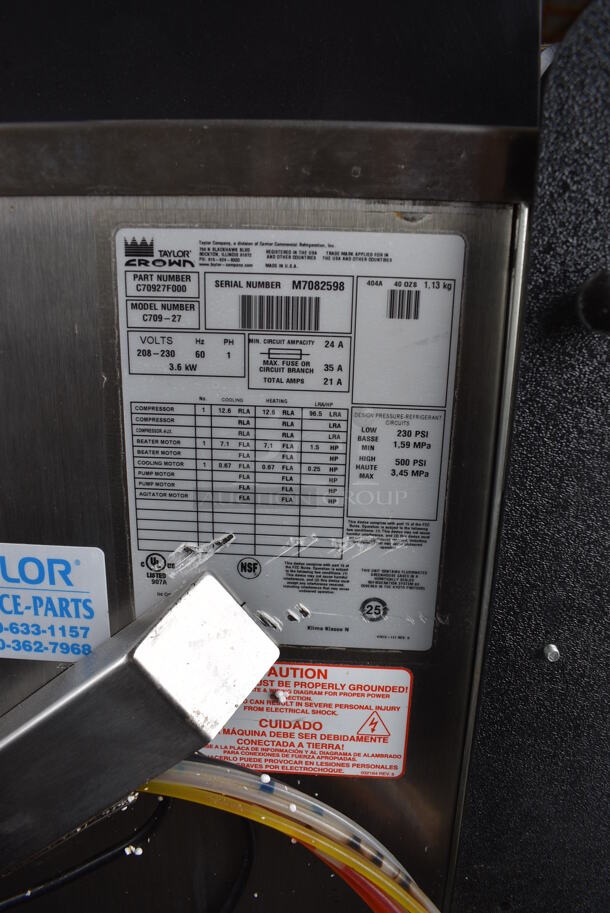 2017 Taylor Model C709-27 Stainless Steel Commercial Air Cooled Single Flavor Soft Serve Ice Cream Machine w/ Taylor Model C20100-WFB 10 Head Flavor Blast and Color Touch Panel for Flavor Burst on Commercial Casters. 208-230 Volts, 1 Phase. 23x33x61 - Image 3 of 11