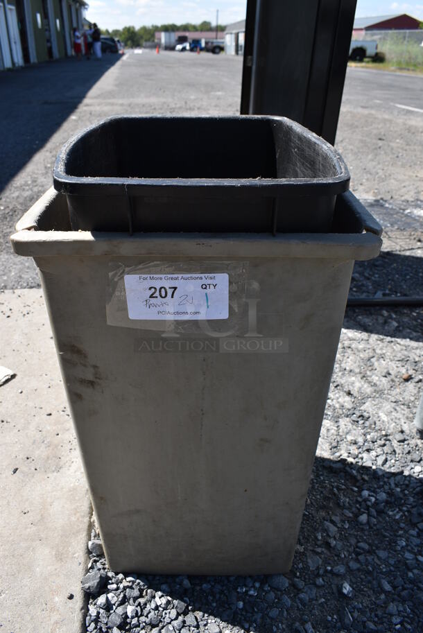 2 Various Poly Trash Cans. 12x15.5x22.5, 14.5x15.5x23.5. 2 Times Your Bid!
