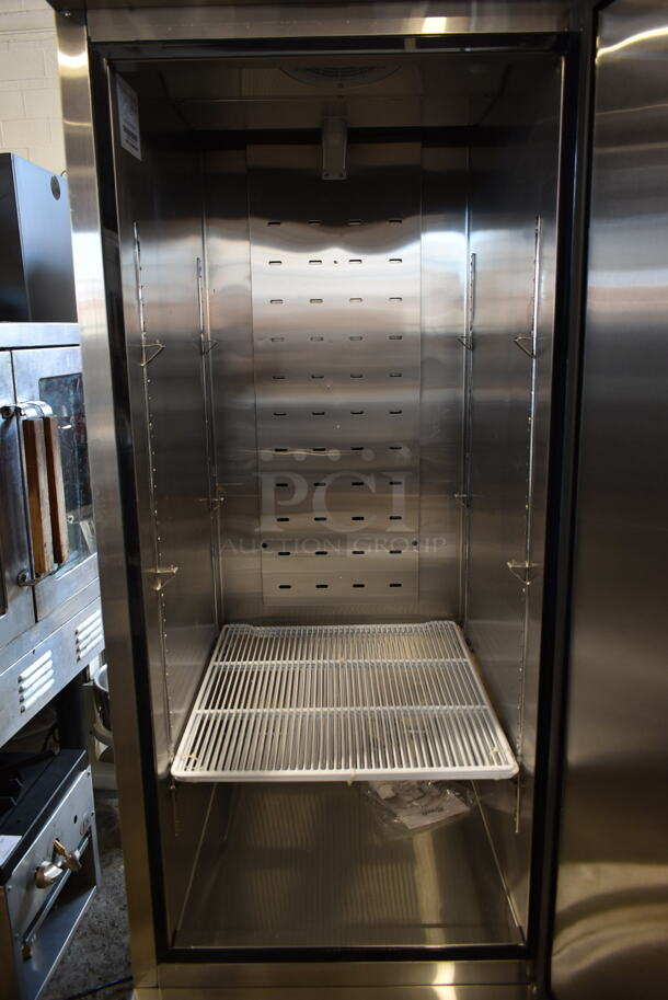 BRAND NEW SCRATCH AND DENT! 2021 Migali C-1FB-HC Stainless Steel Commercial Single Door Reach In Freezer w/ Poly Coated Racks on Commercial Casters. 115 Volts, 1 Phase. Tested and Working! - Image 7 of 10