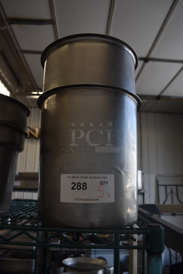 5 Various Stainless Steel Cylindrical Drop In Bins. Includes 10x10x11. 5 Times Your Bid!