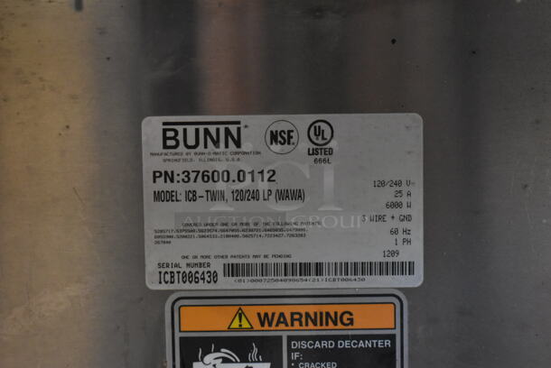 Bunn ICB-TWIN Stainless Steel Commercial Countertop Double Coffee Machine w/ 1 Metal Brew Basket. 120/240 Volts, 1 Phase.  - Image 5 of 5