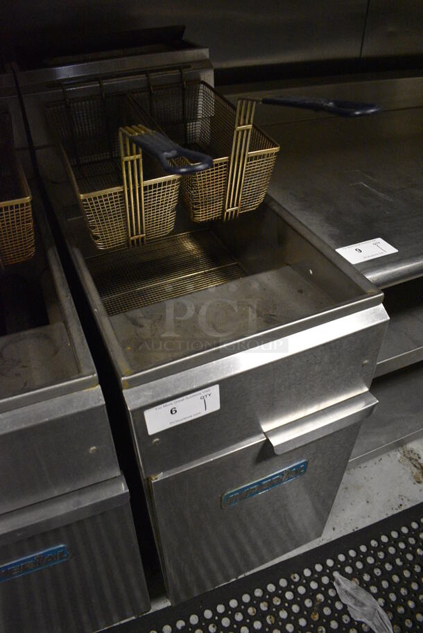 Imperial IFS-40 Stainless Steel Commercial Floor Style Natural Gas Powered Deep Fat Fryer w/ 2 Metal Fry Baskets. 105,000 BTU. 15.5x31x47. BUYER MUST REMOVE. Item Was in Working Condition on Last Day of Business. (kitchen) - Image 3 of 6
