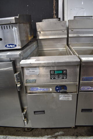 Pitco Frialator SSPG14 Solstice Supreme Stainless Steel Commercial Floor Style Natural Gas Powered Pasta Cooker on Commercial Casters. 60,000 BTU.