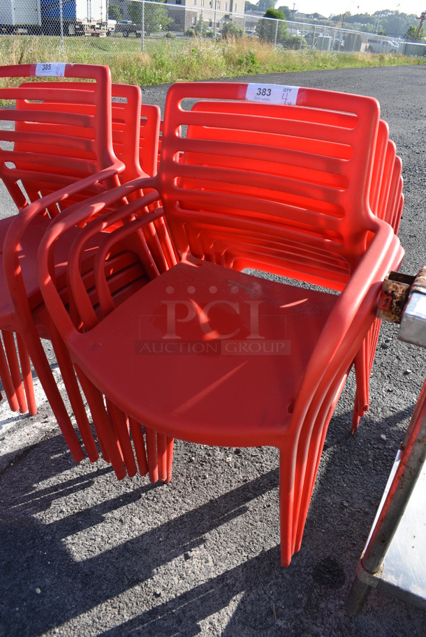 4 Red Poly Chairs w/ Arm Rests. 22.5x22x33. 4 Times Your Bid! - Image 2 of 3