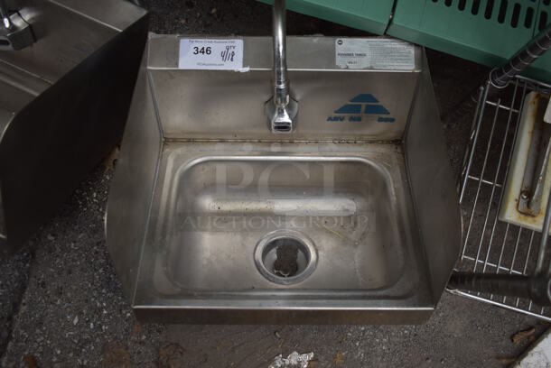 Advance Tabco Stainless Steel Commercial Single Bay Wall Mount Sink w/ Faucet and Handles.