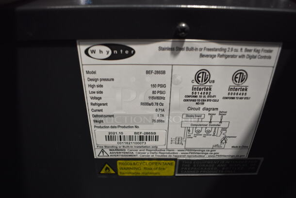 BRAND NEW! Whynter BEF-286SB Stainless Steel Beverage Cooler. 115 Volts, 1 Phase. 15x24x34. Tested and Working! - Image 8 of 8