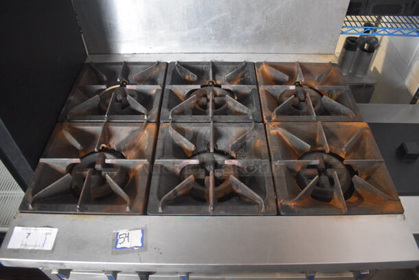Patriot FMGR-36/NG Stainless Steel Commercial Natural Gas Powered 6 Burner Range w/ Oven and Back Splash on Commercial Casters. 196,000 BTU. 36x33x60 - Image 3 of 7