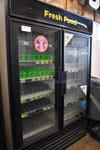 2014 True GDM-49 ENERGY STAR Metal Commercial 2 Door Reach In Cooler Merchandiser w/ Poly Coated Racks and Drink Sliders. 115 Volts, 1 Phase. 54x32x79. Tested and Working!