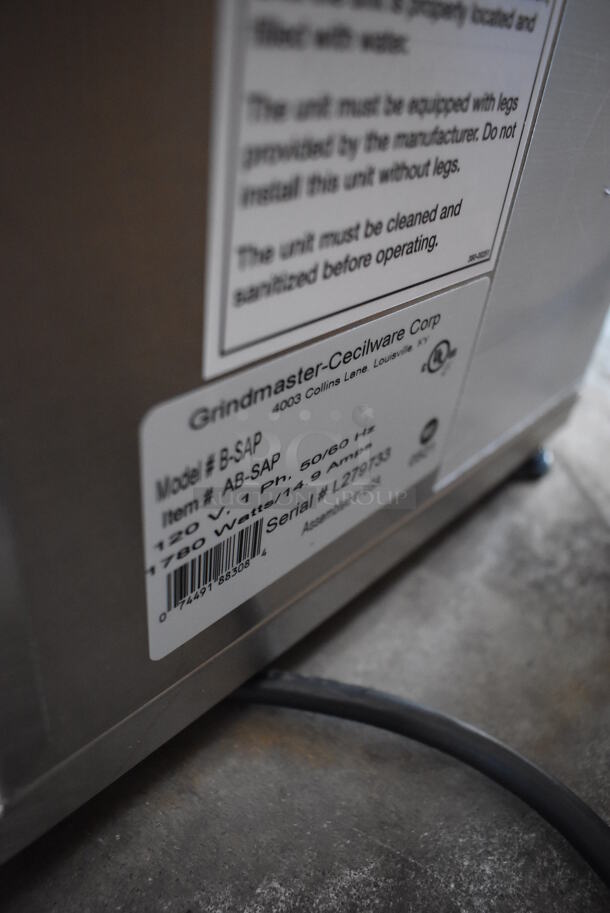 BRAND NEW IN BOX! Grindmaster B-SAP Stainless Steel Commercial Countertop Coffee Machine w/ Hot Water Dispenser, Metal Brew Basket and Poly Pitcher. 120 Volts, 1 Phase. 8.5x20x27 - Image 6 of 7